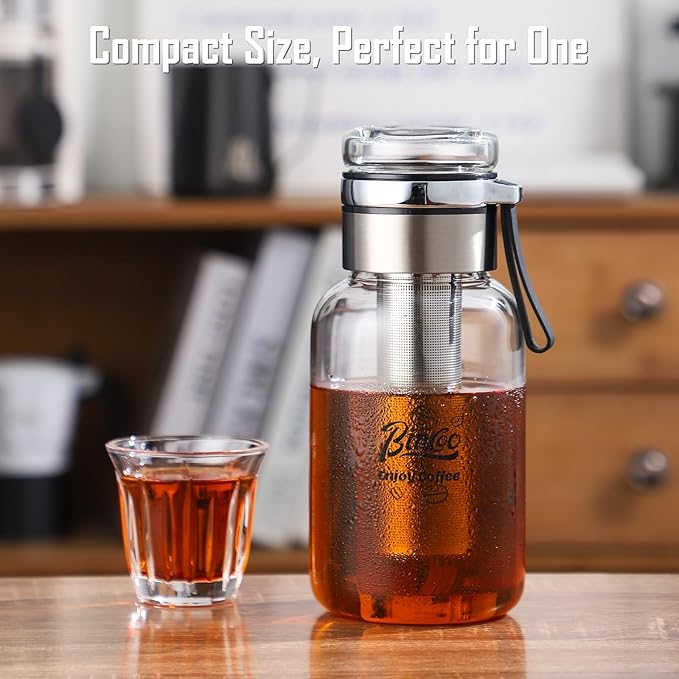 Glass Cold Brew Coffee Maker with Extended Fine Mesh Filter, Tea Infuser Bottle Iced Coffee Maker with Thick Borosilicate Glass (500ml/17oz)