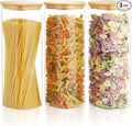 82 Oz Glass Storage Containers with Bamboo Lids, Square Glass Canister Sets Clear Glass Pantry Storage Containers with Lids for Cookie Flour Oat Pasta Tea Coffee Bean, Set of 3