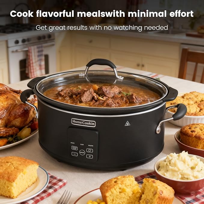 HOMECOOKIN Slow Cooker, Extra Large 10 Quart Digital Programmable Slow Cookers with Timer, Dishwasher Safe Glass Lid & Crock, Kitchen Appliance for Families and Gatherings, Black