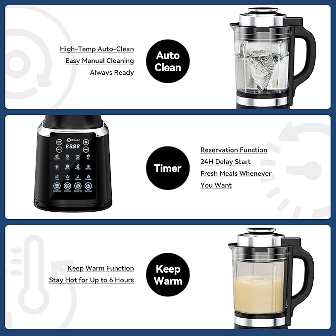 Glass Blenders for Kitchen with Tamper High-Speed Heating Blender – 1500W Motor, 9 Adjustable Speeds, 14 Preset Programs, Nut Milk, Smoothies, Soups, Baby Food, Auto Clean, Ideal for Home & Family Use