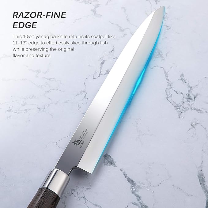 KYOKU Samurai Series - 10.5" Yanagiba Knife Japanese Sushi Sashimi Knives - Superior Japanese Steel - Wenge Wood Handle - with Case