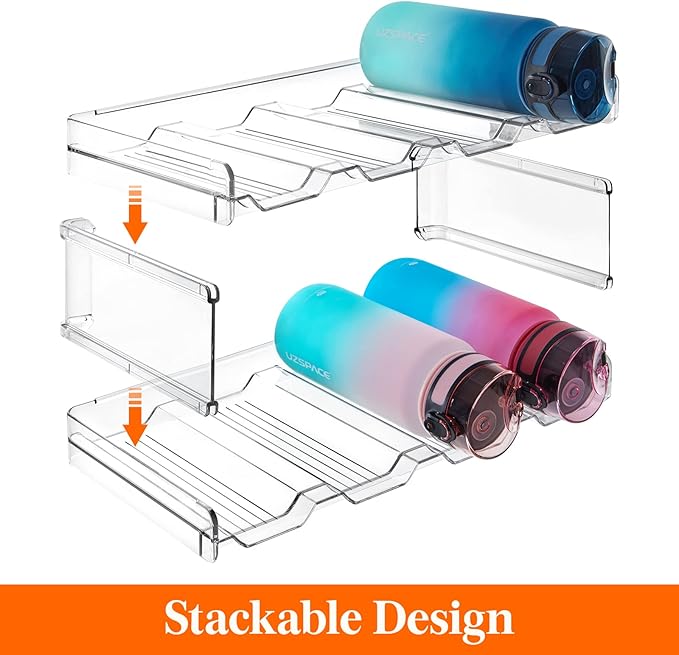Lifewit Stackable Water Bottle Organizer for Cabinet, Plastic Bottle Holder Fits Bottles & Tumblers up to 3.8" Diameter, Pantry, Countertop & Fridge, 2 Tier Holds 8 Bottles, 2 Pack