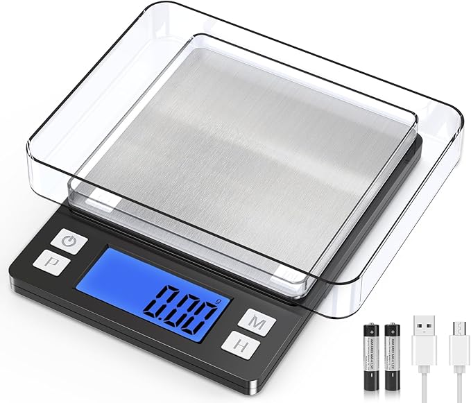 BOMATA 0.01g/1kg Upgraded Small Digital Scale, USB Rechargeable, with Larger Display and Hold,Tare Function, 9 Units, High Precision Digital Scale Grams and oz for Small Item, Kitchen…