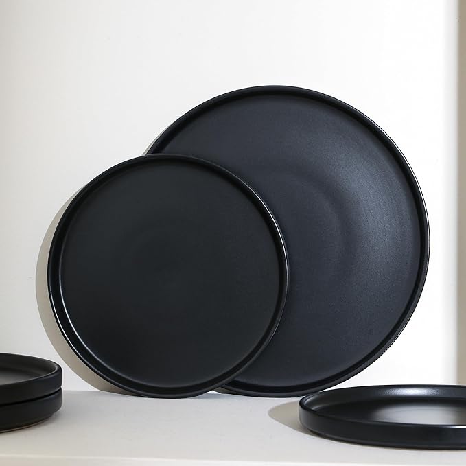 Stone Lain Celina Modern Stoneware 16-Piece Dinnerware Set, Cereal and Dinner Bowls, Dinner Plates, Plates and Bowl Set, Dishes for 4, Black