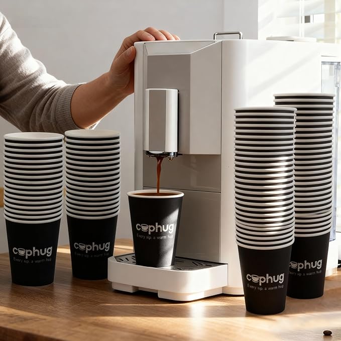 300 Pack 8 oz Disposable Paper Coffee Cups, 8 Ounce Black Paper Hot Coffee Cups–Perfect for Hot Beverages, Party, Office, and Home Use
