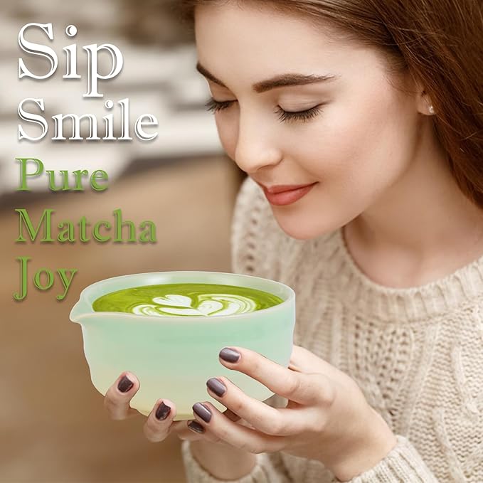 Matcha Whisk Set, 5pcs Japanese Ceremony Matcha Tea Kit Includes Ceramic Matcha Bowl with Spout, Bamboo Whisk & Holder, Traditional Scoop, Stainless Sifter, Gift for Matcha Lovers Beginner