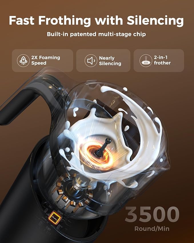 Milk Frother and Steamer, 8-in-1 Rechargeable Electric Milk Frother for Coffee, 13.5oz/400mL Large Capacity Automatic Warm and Cold Foam Maker, Hot Chocolate Maker Coffee Frother, Deep black