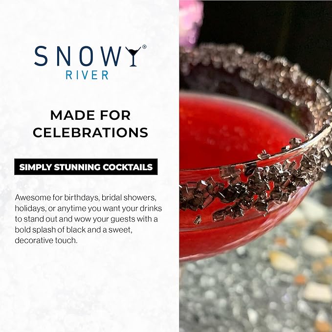 Snowy River Black, Cocktail & Margarita Sugar Rimmer - Vibrant Color Glass Rimming Sugar with Medium Crystal Texture - 8oz