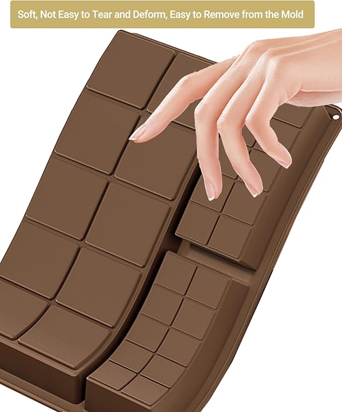 Silicone Chocolate Bar Mold, 1 Inch Deep, Large Candy Mould for Stuffed Bars and Fillings, 2 Pcs (brown)