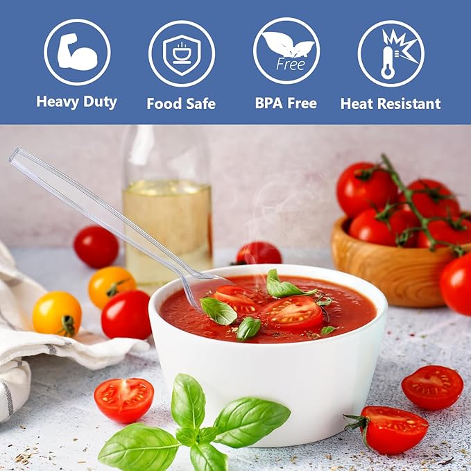 SACATR 100 Count Plastic Spoons,Heavy Plastic Silverware,Premium Disposable Spoons, BPA-Free, Heat Resistant, Suitable for Parties, Events and Everyday Use