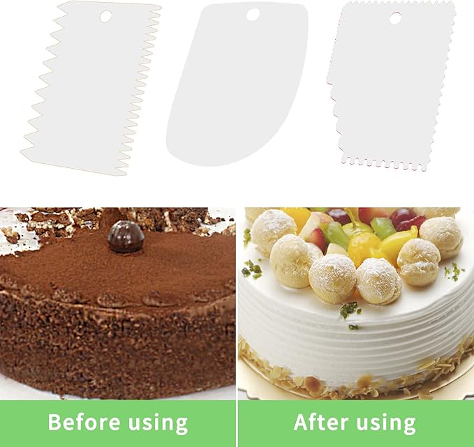 Cake Scraper, Cake Smoother Scraper Set, Dough Scraper Icing Scraper Polisher Tool, Cake Decorating Comb, Icing Smoother Plastic Sawtooth Cake Icing Kitchen Baking Cake Edge (white)