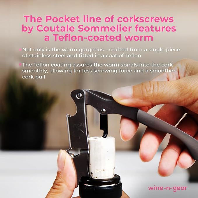 Pocket Prestige Waiters Corkscrew By Coutale Sommelier - Stainless Steel - French Patented Spring-Loaded Double Lever Wine Bottle Opener for Bartenders and Gifts - Sharp Micro-Serrated Knife