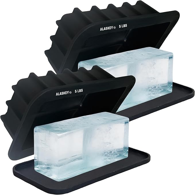 Alaskey® Extra Large Ice Block Mold 5 lbs With Lid (2-Pack) | Create Perfect Ice Bricks | Professional Silicone Mold for Crafting Giant Ice Cubes, Ideal for Ice Baths, Coolers, Bartender Accessories