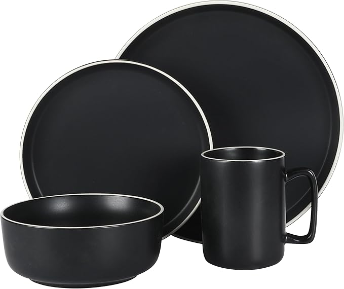 Gibson Home Zuma Nuevo 32 Piece Plates, Bowls, and Mug (Service for 8) Dinnerware Set - Black