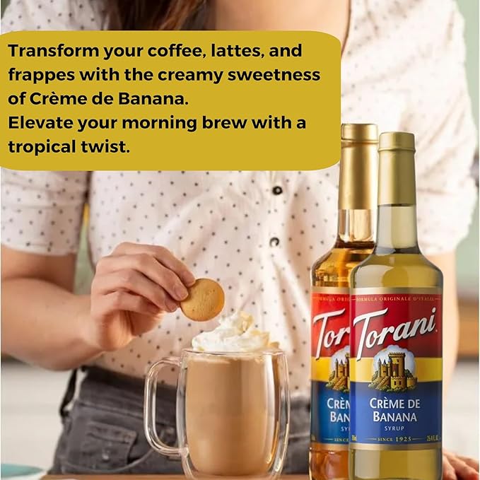 Jimoco® Syrup Pump Dispenser + Torani® CREME DE Banana Syrup, 25.4 oz - Coffee Syrup Pump & Flavoring Bundle