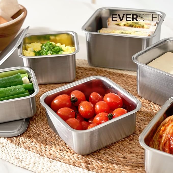 CuBE Low 3PCS Set Stainless Steel Food Storage Containers With Lids and 3 Net Kitchen Appliances Dishwasher Safe Premium South Korea
