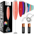 Zulay Kitchen Handheld Milk Frother with Duracell AA Batteries – Ultra Fast Electric Mixer & Foam Maker, Easy-Clean Drink Mixer for Coffee & More Peach n Cream