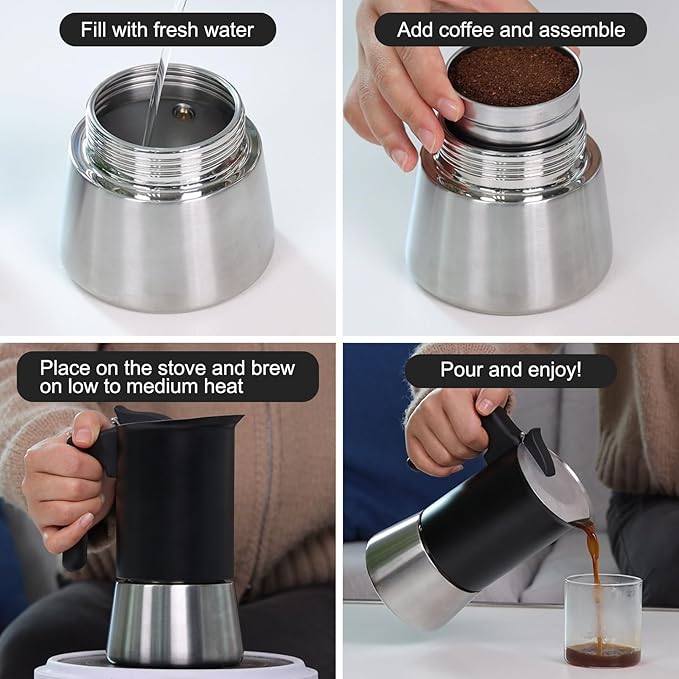 Sivaphe Stainless Steel Stovetop Espresso Brewer 6 Espresso Cup Induction Mocha Pot Cuban Coffee Maker 10.5fl.oz Italian máquina de café expreso