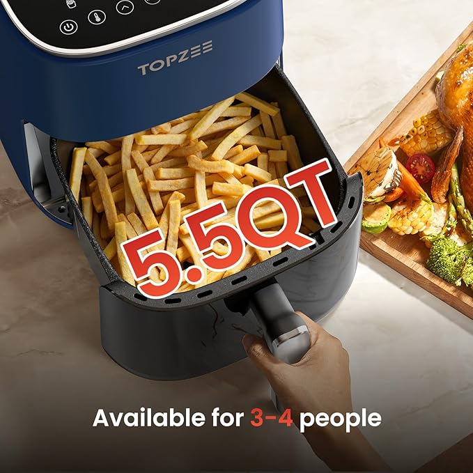 TOPZEE Air Fryer 12-in-1, Compact & Large 5.5-Qt Airfryer, 100-400℉ Precise Heat, 360°Hot Air Circulation, 95% Less Oil, Quick Easy Meals, Bake, Dry, Reheat, Frozen, Broil, Proof