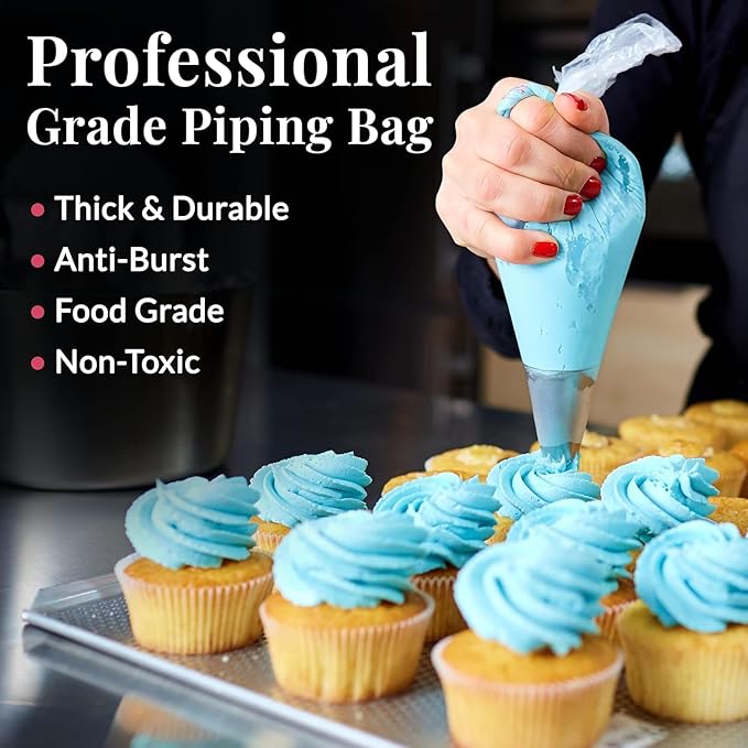 Prestee 100 Anti Burst Disposable 12 Inch Piping Bags - Strong Tipless Icing Bags for Pastry, Cake Decorating and Cookies - Food Safe Clear Frosting Bags for Baking - Cookie Decorating Tool