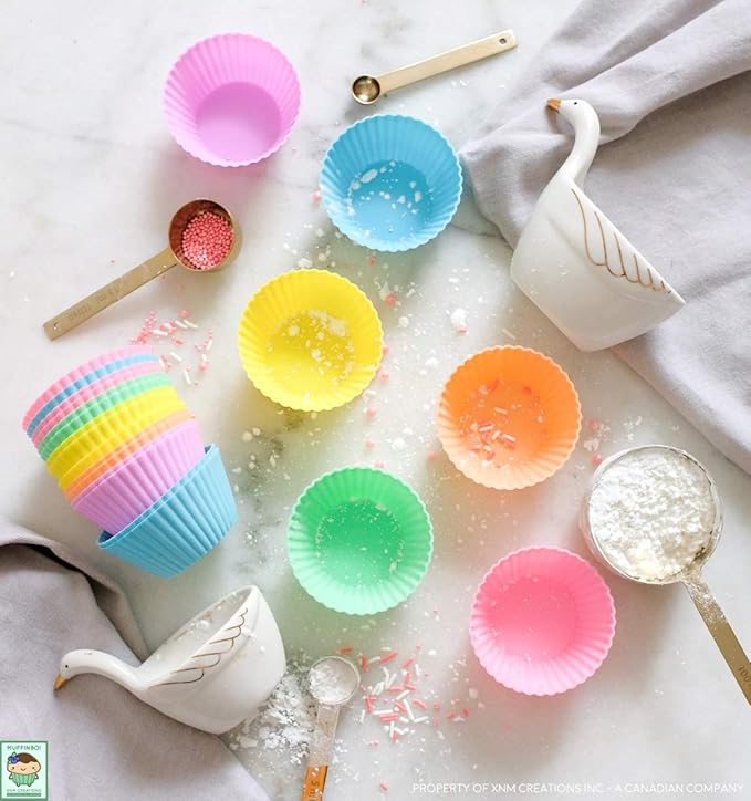 by XNM Creations, Premium Grade Silicone Cupcake and Muffin Liner Molds Baking Cups (Pastel), Pack of 24