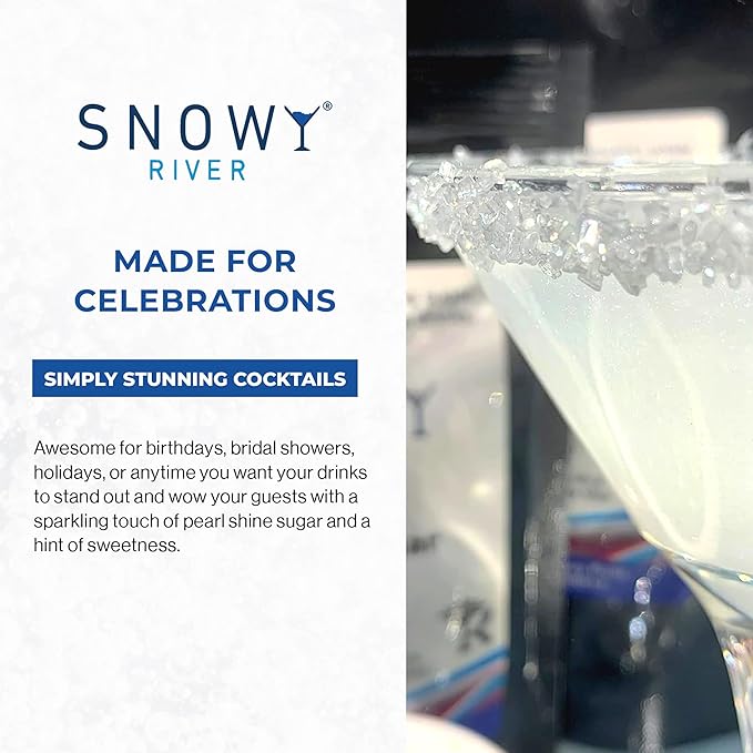 Snowy River Pearl, Cocktail & Margarita Sugar Rimmer - Vibrant Naturally Colored Sugar for Cocktail Rimming, Baking & Decorating, Medium Crystal - 80oz