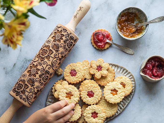 AZTEC Embossed Rolling Pin for Ceramic. Clay Roller and Ceramic Stamp for Embossing Pottery. Baking Gifts for Women by Algis Crafts for Embossed Cookies