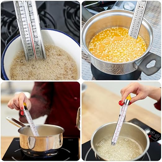 2Pcs Candy Thermometer with Pot Clip and Hanging Hook, Upgrade Stainless Steel Deep Fry Oil Thermometer Instant Read Cooking Thermometer for Food, Oil/Candy/Fry/Jam/Sugar/Syrup/Jelly Food Thermometer