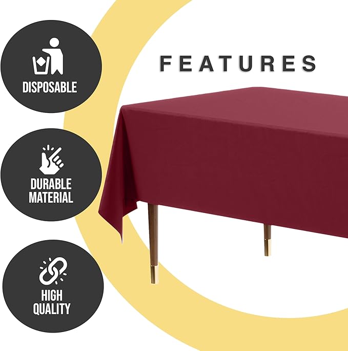 Exquisite 66% Thicker Premium Plastic Table Cloth Rectangle Table Cover 0.5 Mil 6 Pack Burgundy Table Cloth 54 Inch x 108 Inch Disposable Tablecloth Won't Tear Easily Like Cheap Thin Brands