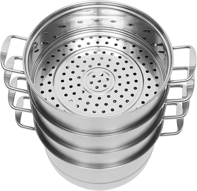 5-Layer Steamer Stackable Steam Cooker, 304 Stainless Steel Steamer with Stackable Pan and Lid, 23.6inch Multi Tier Cookware Pot for Cooking Dumplings, Steamed Buns