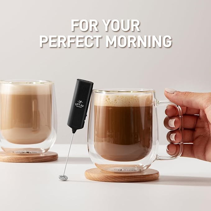 Mini & Mighty Milk Frother Wand - Powerful Handheld Drink Mixer - Stocking Stuffer Coffee Frother For Latte, Cappuccino, Matcha, Hot Chocolate, Creamer - Black