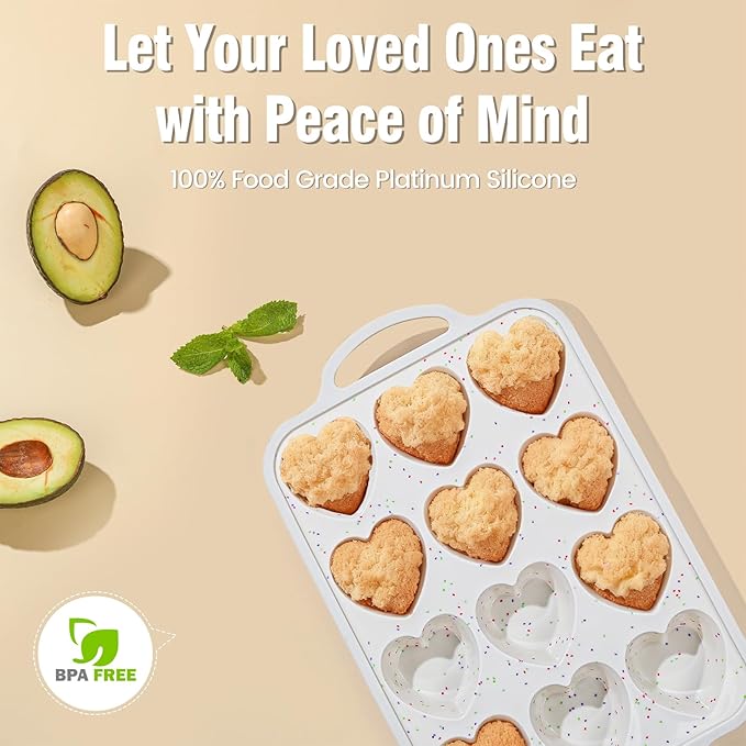 Premium Silicone Heart-Shaped Baking Mold with Metal Reinforced Frame – 1 Pack Non-Stick Cupcake & Muffin Pan for Baking Chocolate, Egg Bites & Brownies – BPA Free, Dishwasher & Oven Safe