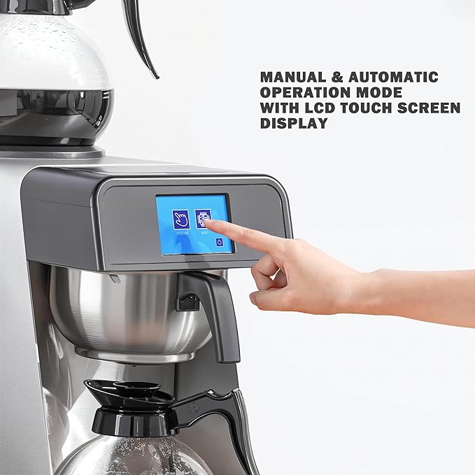 12 Cup Commercial Drip Coffee Maker Set, 1.8L Auto Filling Coffee MAKER with water line and LCD Control & 1.8L Manual Filling Coffee Maker with, Stainless Steel, 2 Warmers, 2 Cafafes, for Restaurant
