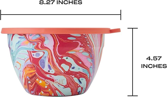 S'well Stainless Steel Salad Bowl Kit 64oz, Marble Swirl, Comes with 2oz Mini Canister and Removable Tray for Organization, Leakproof, Easy to Clean, Dishwasher Safe
