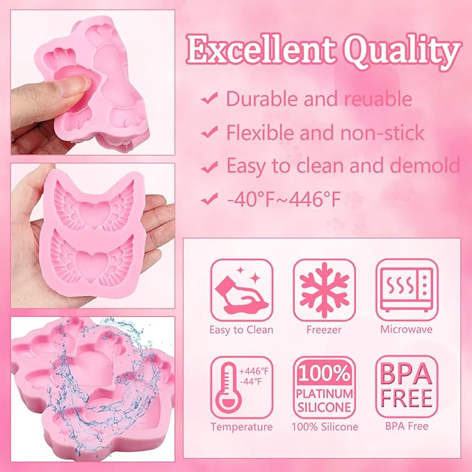 Valentine's Day Heart Fondant Molds, Heart Wings Cake Decorating Silicone Molds for Cupcake Toppers, Cookies, Candy Chocolate Molds, Marzipan, Sugar Craft, Flower Paste, Dough, Gum, Clay, resin