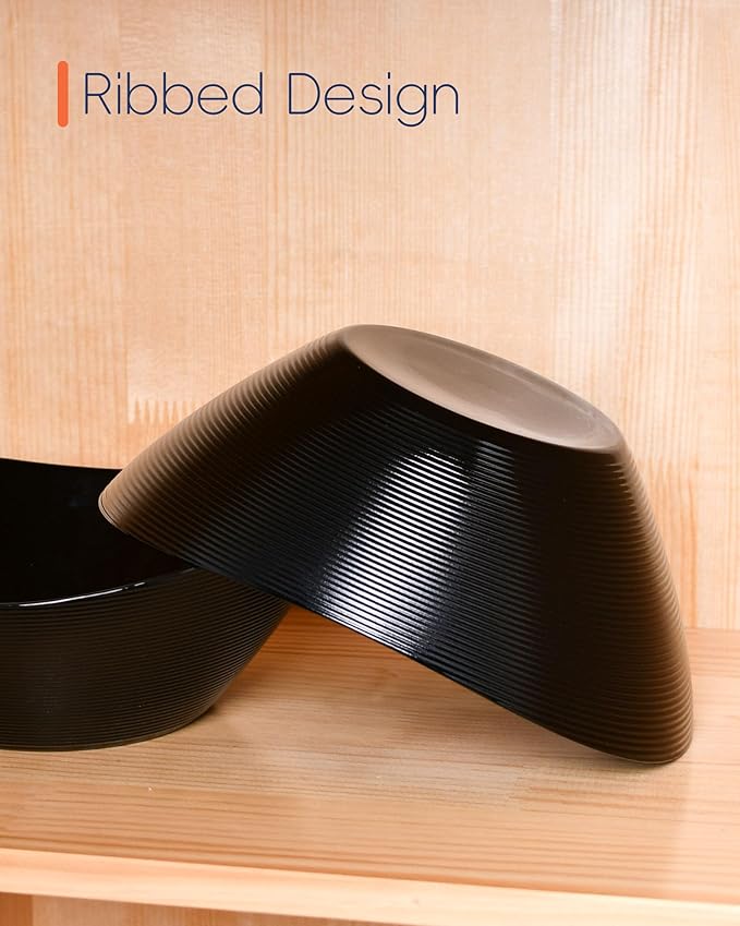 43 OZ Serving Bowl Set of 4, Opal Glass 9 inch Oval Serving Dishes for Salad, Side Dishes, Fruit Kitchen, Microwave & Dishwasher Safe, Black
