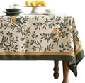 patdrea Designer French Table Cloth for Rectangle Table,Vintage Green Linen Birds and Leaves Pattern Tablecloths,Dacorative Cover Kitchen Dining,Christmas,Thanksgiving,Tea Party,55"x79"-Warbler