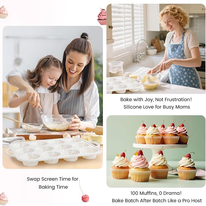 Silicone Muffin Pans for Baking 2 Pack, 2.8 Inch with Metal Reinforced Frame, Regular Size Nonstick Silicone Cupcake Pan 12 Cups for Baking Homemade Muffins, Cupcakes, Dishwasher Safe BPA Free