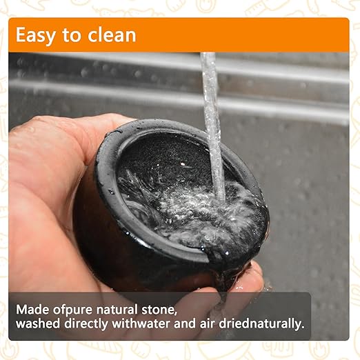 Tianman Small Mortar and Pestle Set 3.2 Inch.1/3 Cup.Mini Marble Grinder with Brush for Pills Herbs Spices,Easy to Grip.Efficient Grinding.Universal Dual Head Grinding Pestle.(Granite Black Polished)