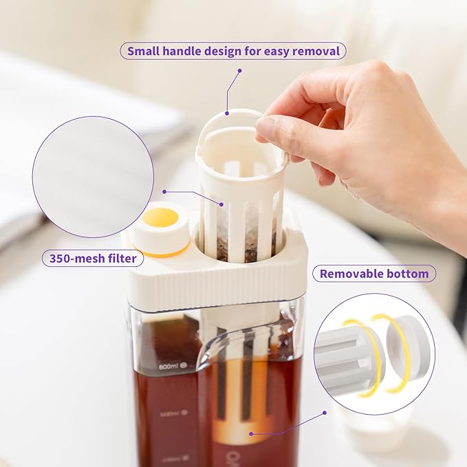 MAVO Cold Brew Coffee Maker, 27oz Iced Coffee Maker and Tea Brewer, Fine Mesh Filter, Leak-Proof Seal, Removable Design for Easy Cleaning, Durable Tritan Material, Space Saving - Home and Camping