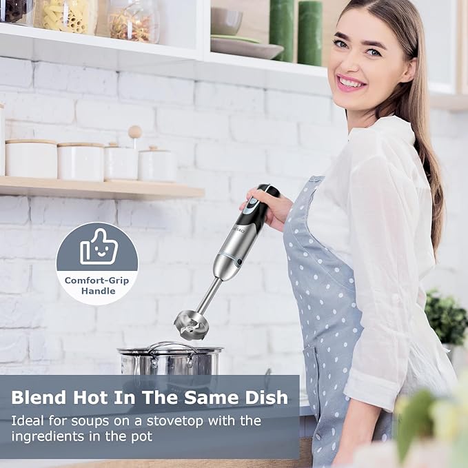FRESKO Immersion Handheld Blender 500W with 700ml Beaker, 12-Speed & Turbo Mode Hand Blender Stick, 304 Stainless Steel Blades for Soup, Smoothie, Puree, Baby Food
