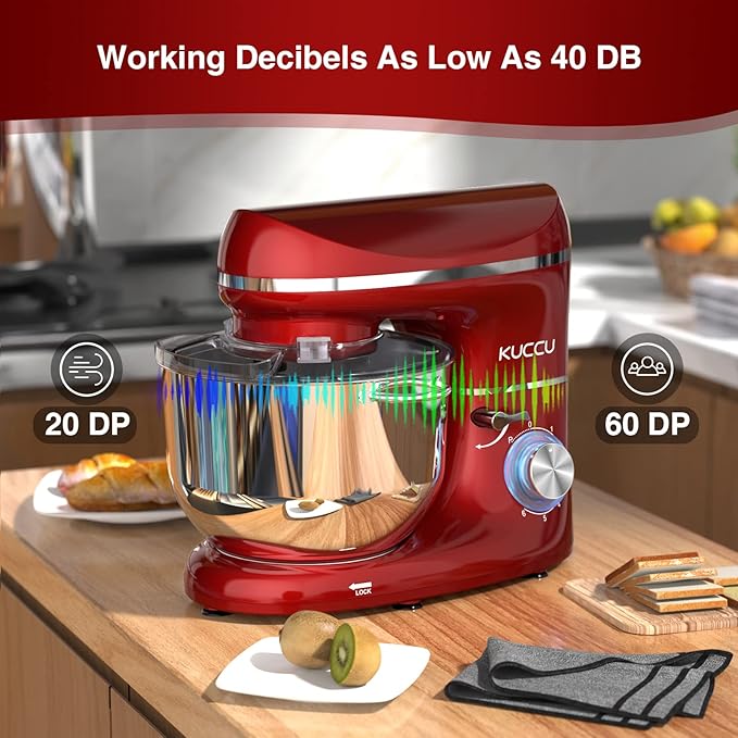 Stand Food Mixer, 6.5 Qt 660W, 6-Speed Tilt-Head , Kitchen Electric Mixer with Stainless Steel Bowl,Dough Hook,Whisk, Beater, Egg white separator (6.5-QT, Red)