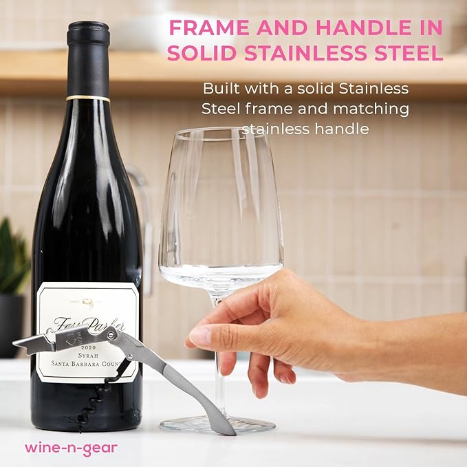 Pocket Prestige Waiters Corkscrew By Coutale Sommelier - Stainless Steel - French Patented Spring-Loaded Double Lever Wine Bottle Opener for Bartenders and Gifts - Sharp Micro-Serrated Knife