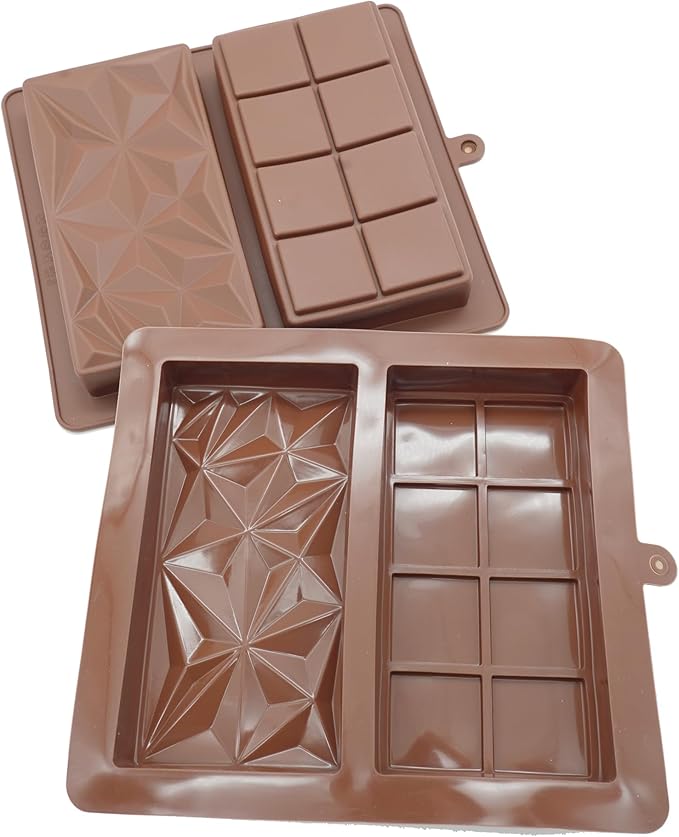 Silicone Chocolate Bar Mold, 1 Inch Deep, Large Candy Mould for Stuffed Bars and Fillings, 2 Pcs (brown02)