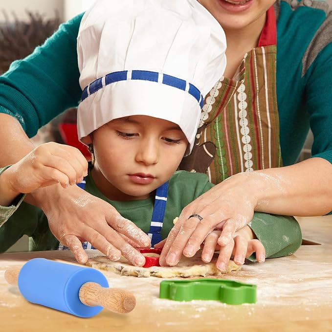 Mini Silicone Rolling Pin for Kids, Non-stick Surface Wood Handle, 9 Inch 1 Pack Purple