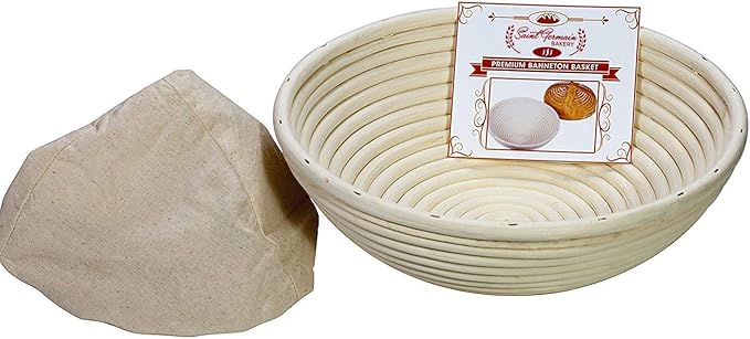 Saint Germain Bakery Premium Round Bread Banneton Basket with Liner - Perfect Brotform Proofing Basket for Making Beautiful Bread (10 inch)
