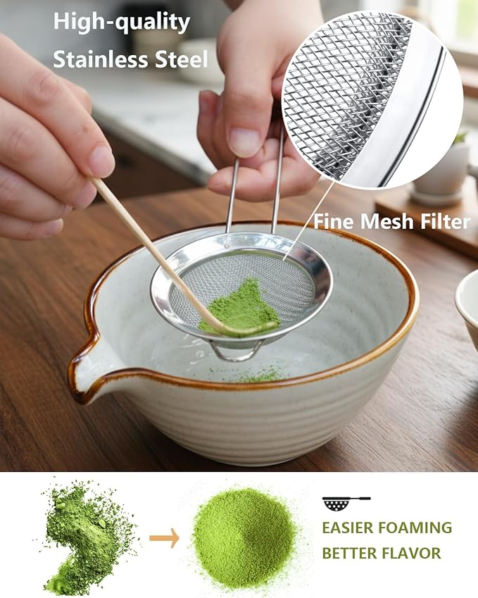 Matcha Whisk Set,Matcha Set,Matcha Kit,Matcha Bowl with Spout,Scoop,Sifter,Bamboo Whisk,Chasen Holder,Unique Gifts for Women Grifend,Gifts for Christmas, Birthday,Halloween