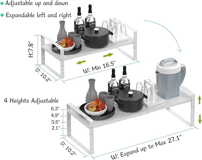 Expandable Stackable Aadjustable Shoe Rack Pantry Shelf for Kitchen Cabinets Counter Shelves Countertop Cupboard Storage Solution,Sturdy Heavy-Duty Metal Construction(3Packs/White/Large)