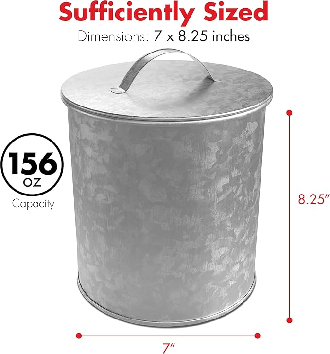 Amici Home Newport Galvanized Metal Canister | Dry Food Storage Container | Airtight Lid | 156 Ounce Capacity | Farmhouse Décor | Rustic Metal Canister for Kitchen Countertop (Silver)