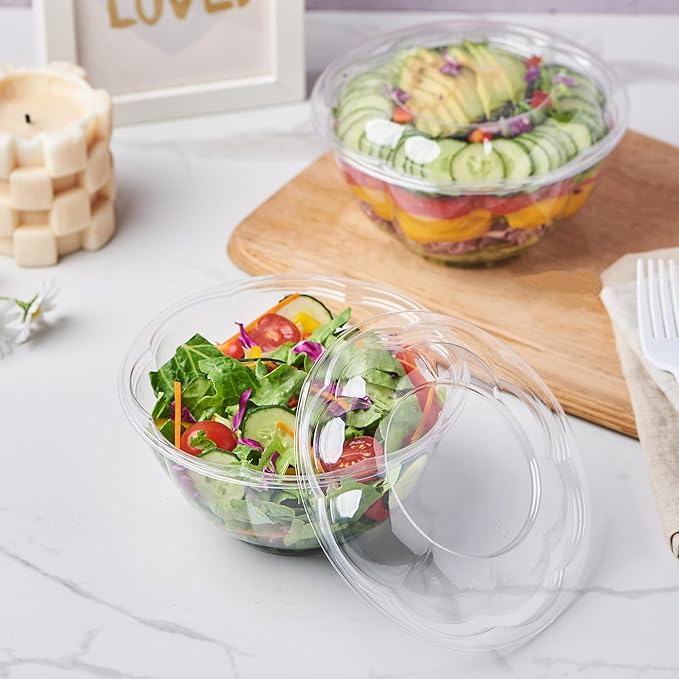 [32 oz. 150 Sets Clear Plastic Salad Bowls with Airtight Lids Disposable To Go Mixing Containers Serving for Fruit, Quinoa, Lunch and Meal Prep